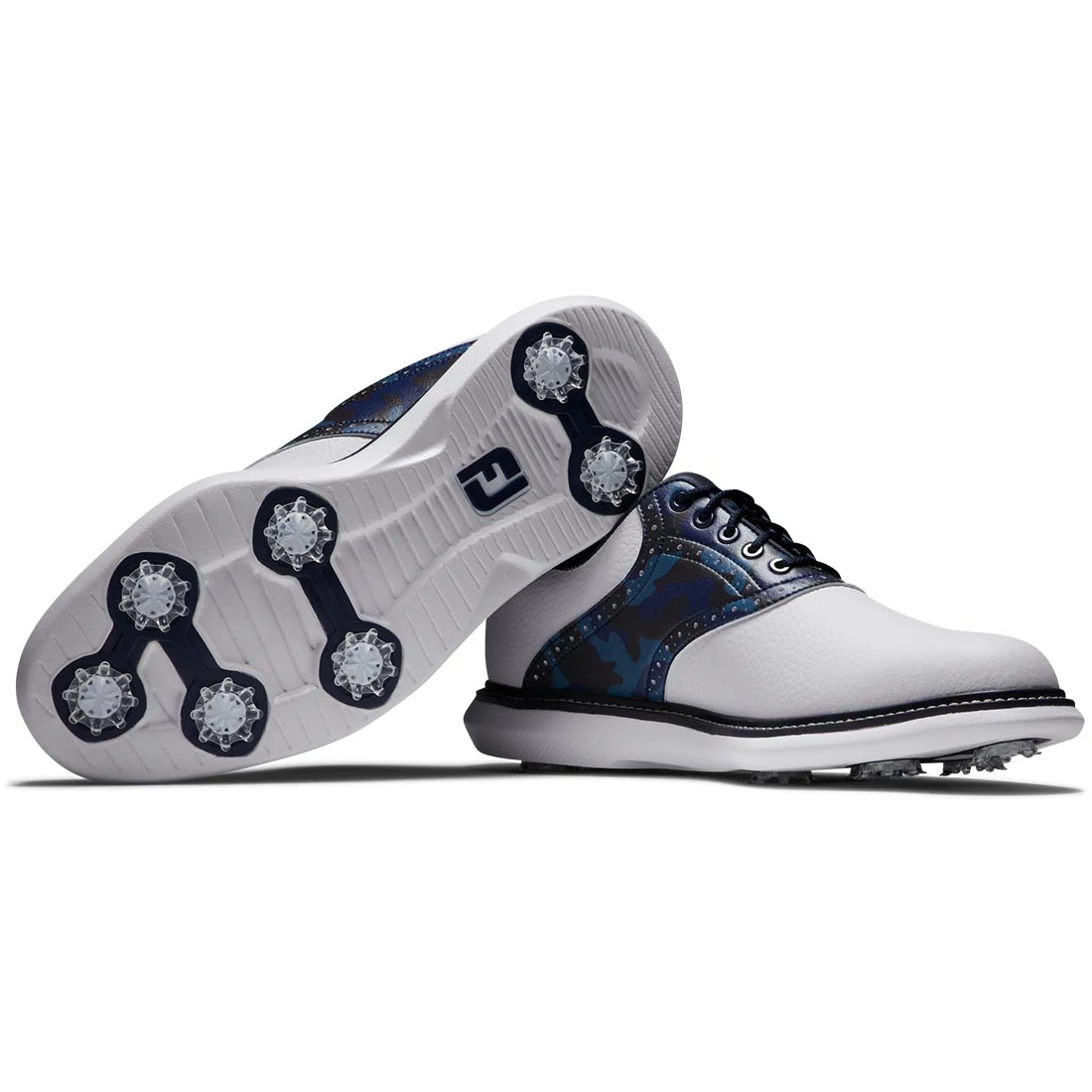 FootJoy Traditions Saddle Golf Shoes White/Navy Camo - Image 2